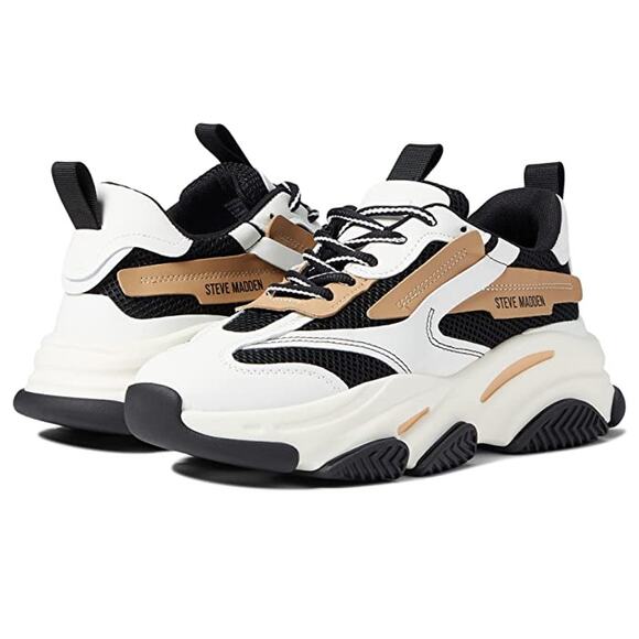 Steve Madden Shoes - USED Steve Madden Women's Possession Chunky Lace-up Sneakers ,Black/Tan-Size 8